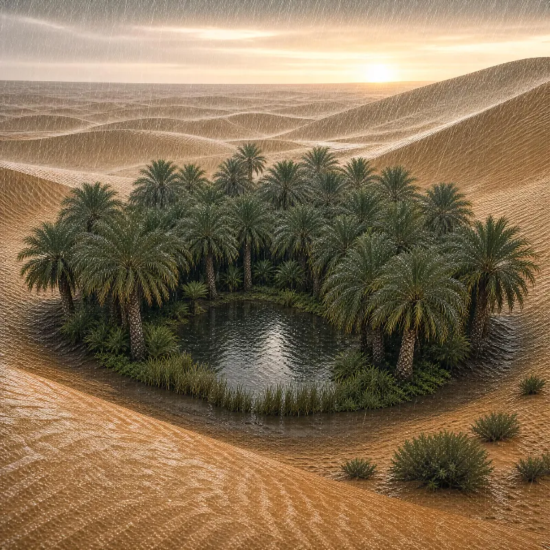 Desert Oasis in Rain