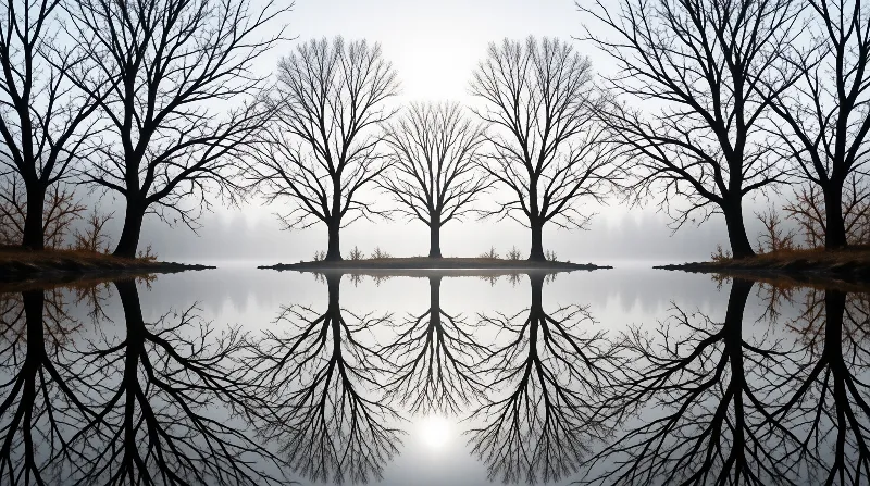 Misty Tree Reflections