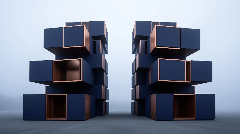 Abstract Blue Geometric Towers