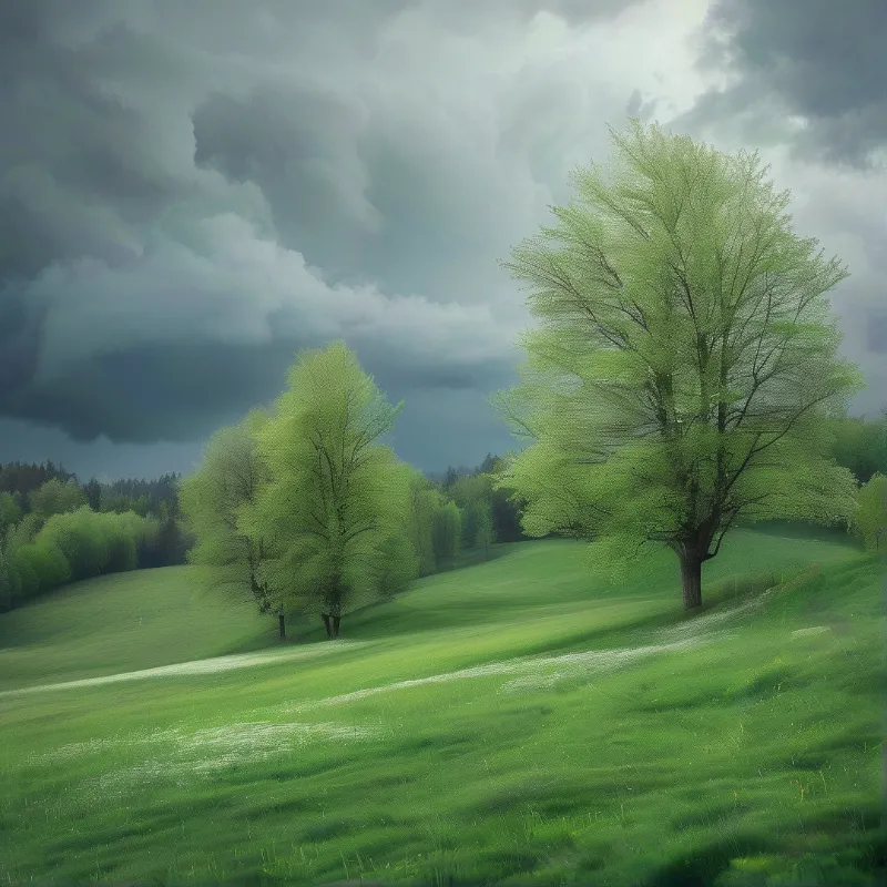 Green Hills Under Stormy Sky