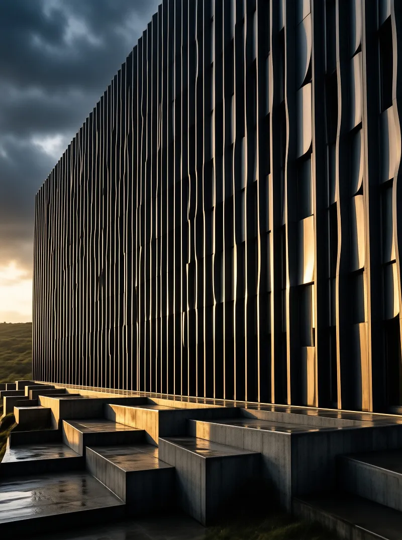 Modern Wavy Building at Dusk