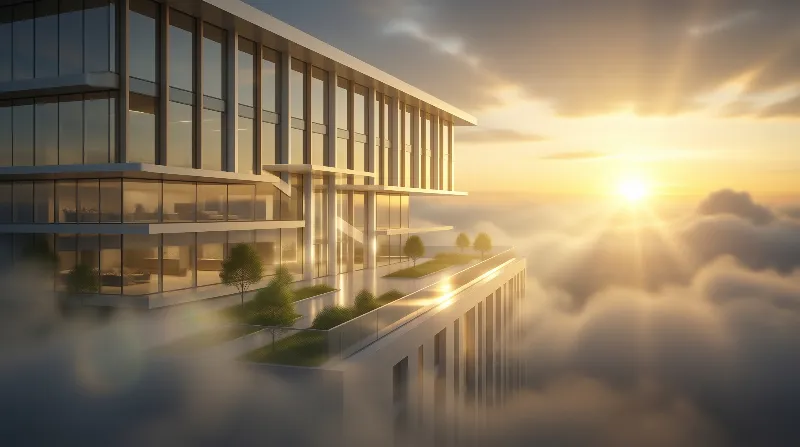 Futuristic Building in Clouds