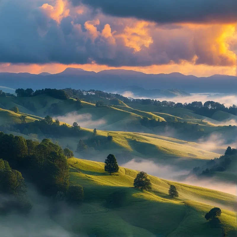 Sunlit Hills with Valley Mist