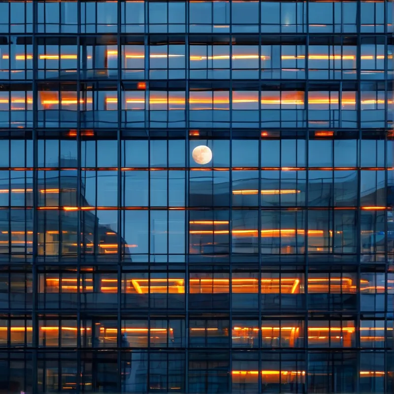 Moon Behind Glass Facade
