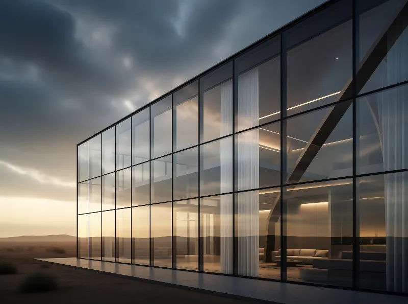 Modern Glass Building in Desert