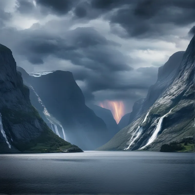 Misty Valley with Orange Glow