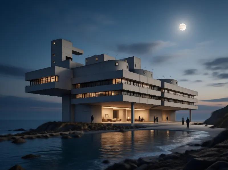 Moonlit Seaside Architecture