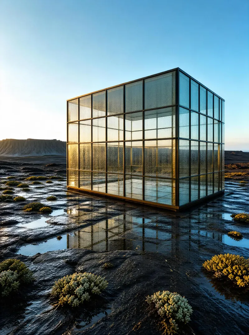 Glass Cube in Desert