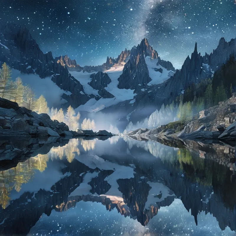 Starry Night Mountain Reflection