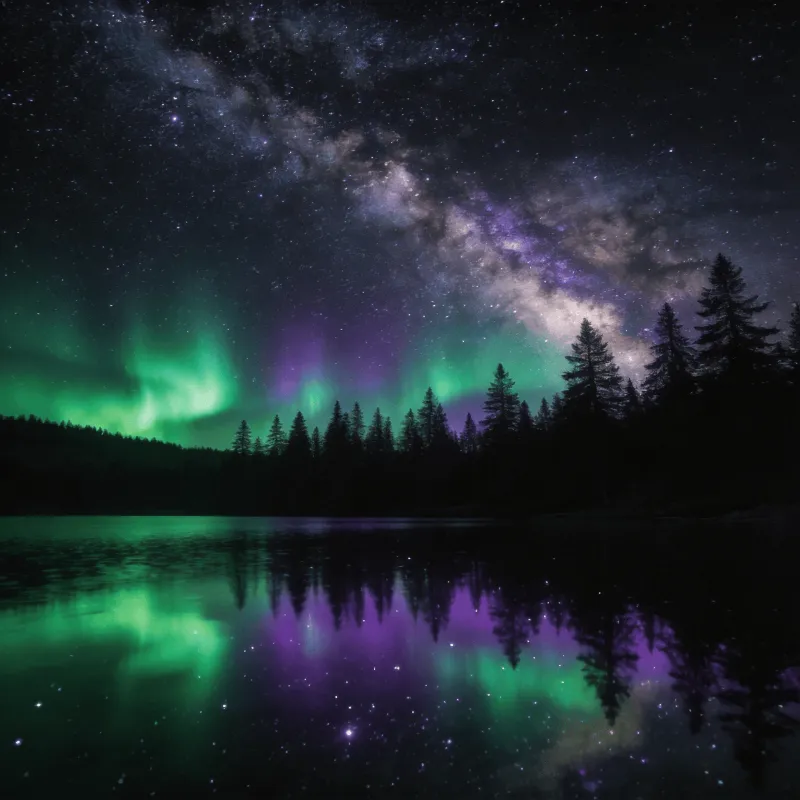 Galaxy Over Misty Mountain Silhouette