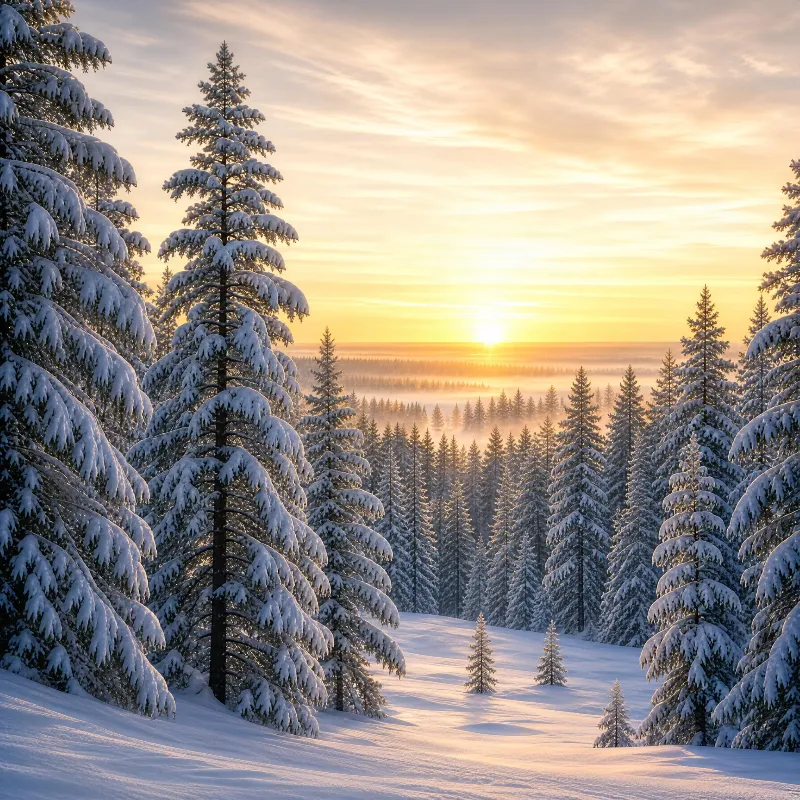Snowy Forest at Sunrise