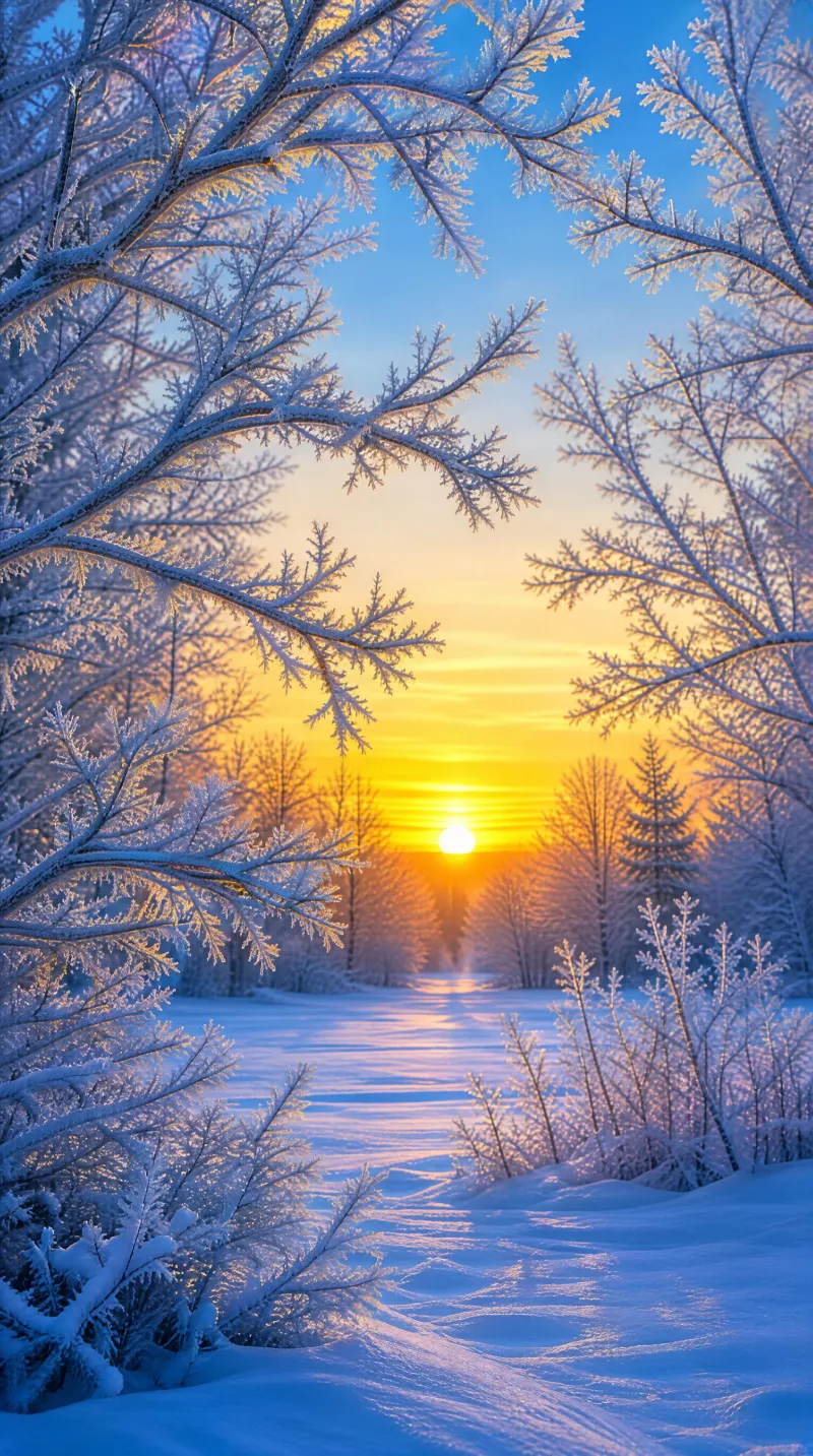 Winter Sunset Over Frozen Lake