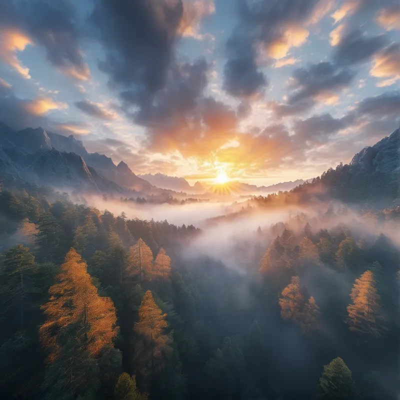 Sunlight Over Misty Mountains