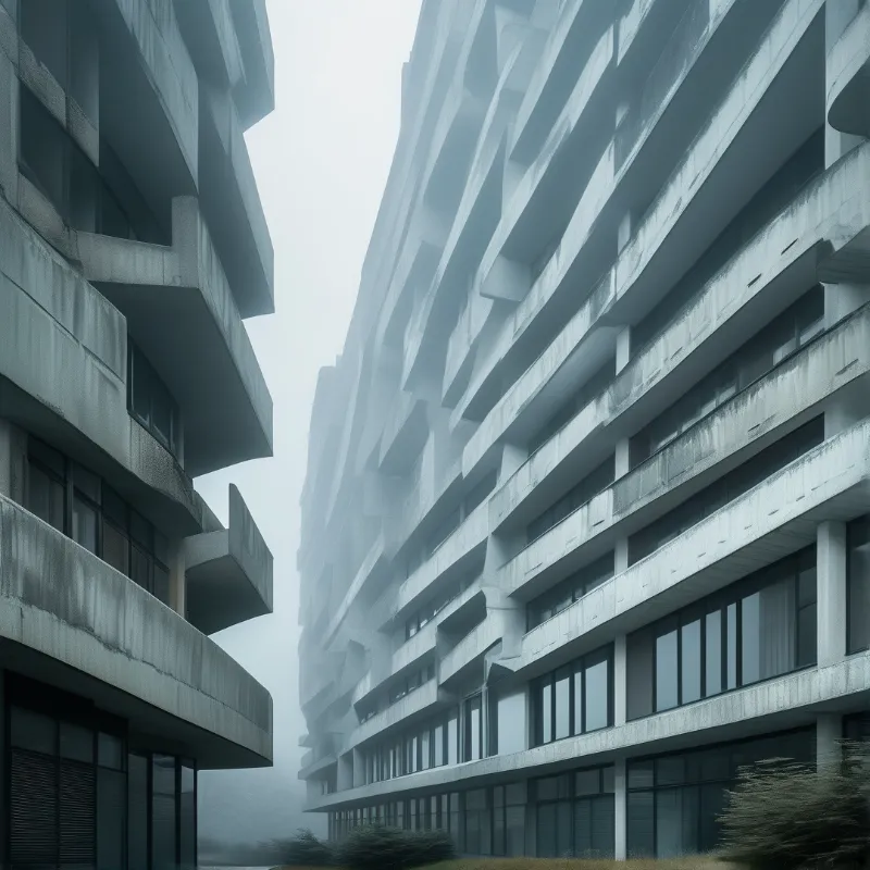 Brutalist Towers in Fog