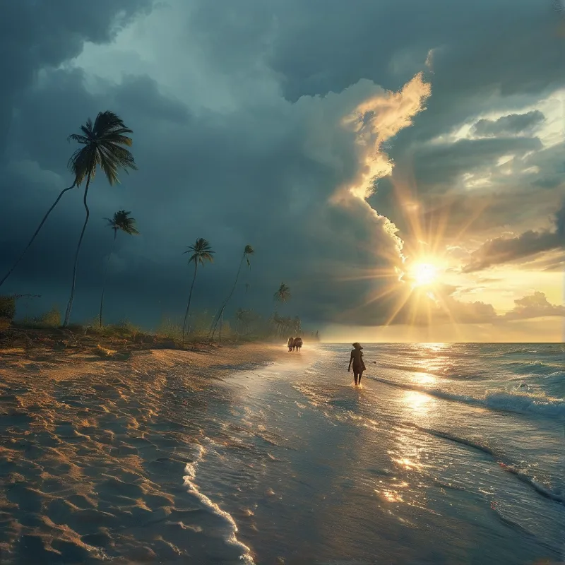 Stormy Tropical Beach Sunset