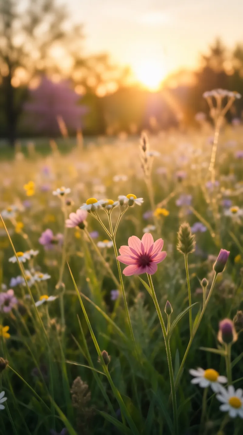 Pink Cosmos at Sunset