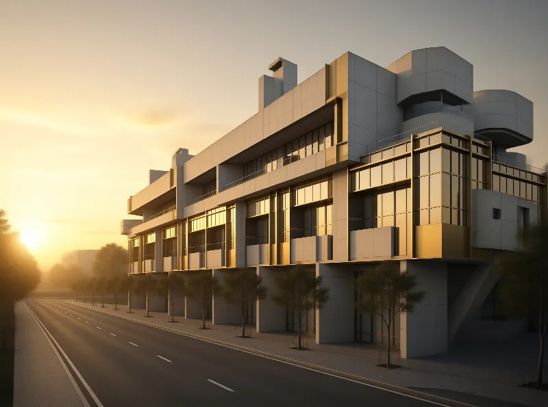 Modern Building at Sunset