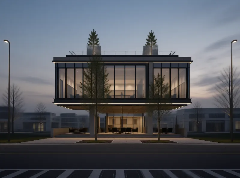 Modern Glass Building at Dusk
