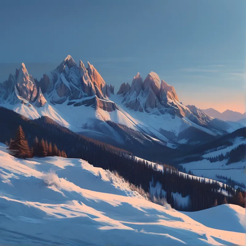 Snowy Mountain Peaks at Sunrise