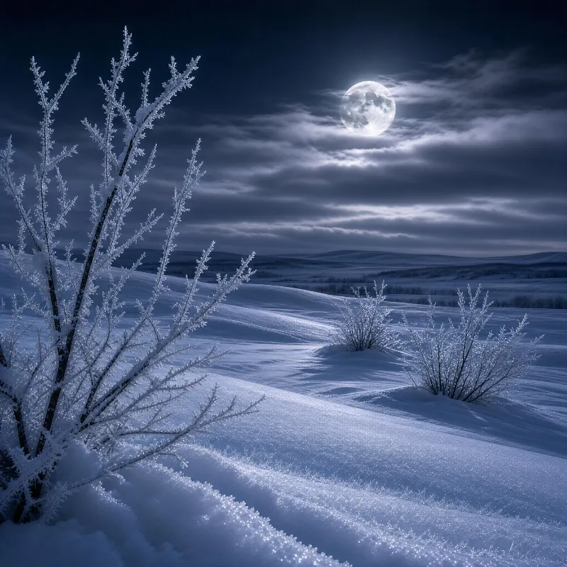 Snowy Night with Full Moon