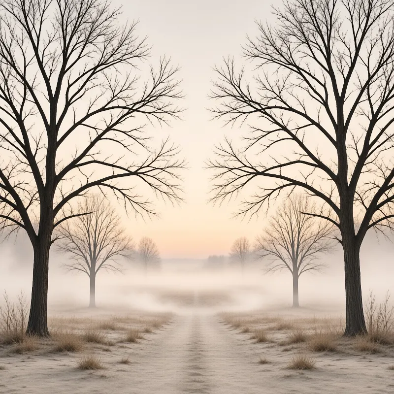Misty Path with Bare Trees