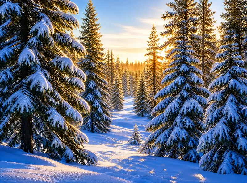 Snowy Forest at Sunrise