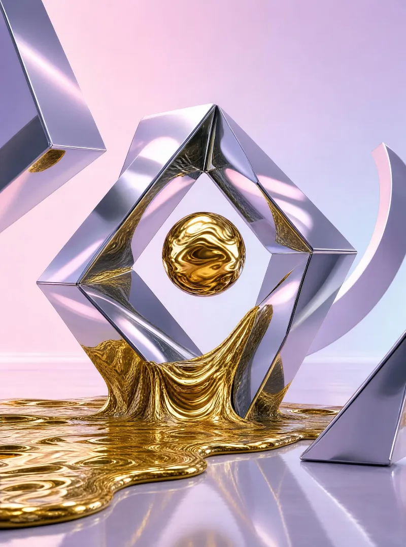 Metallic Geometric Art with Gold Liquid