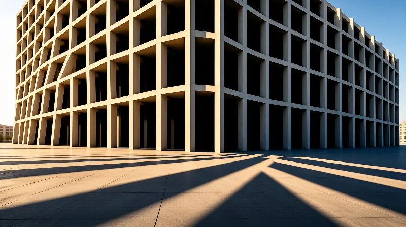 Concrete Grid Building With Sharp Shadows