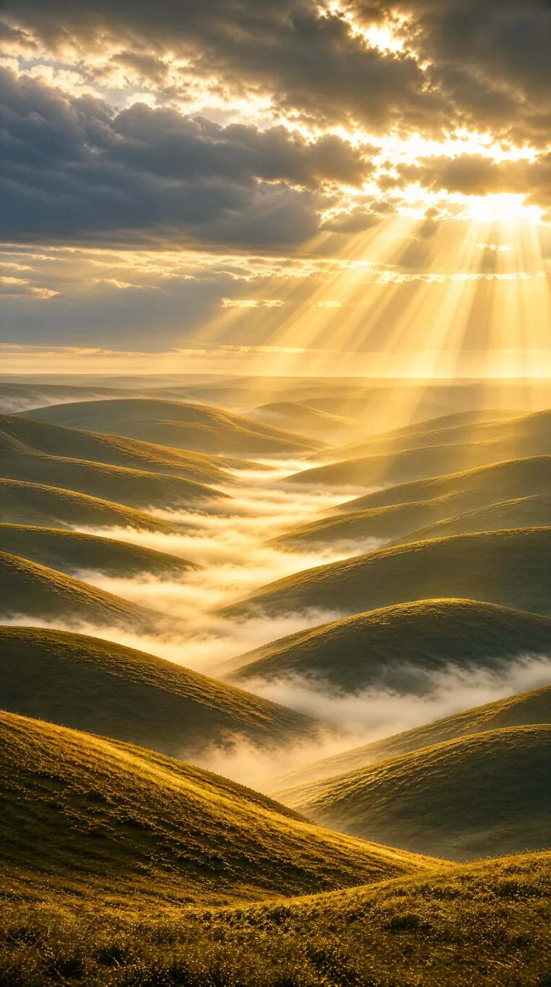Sunbeams Over Rolling Hills