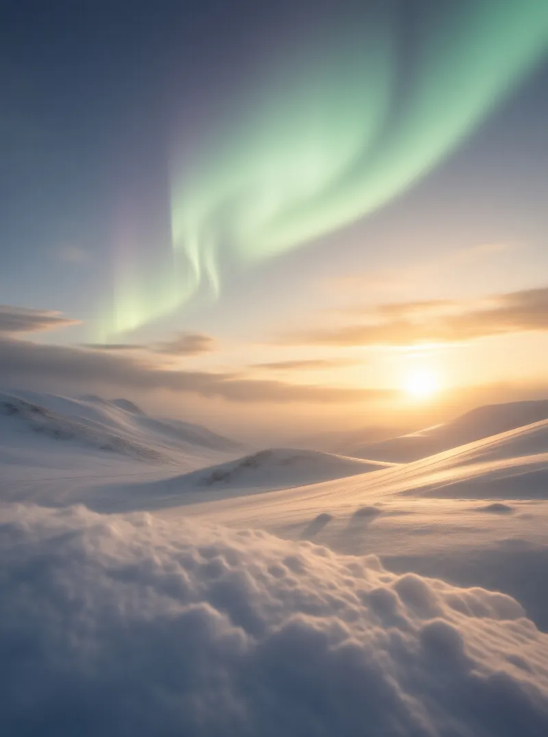 Snowy Landscape with Aurora
