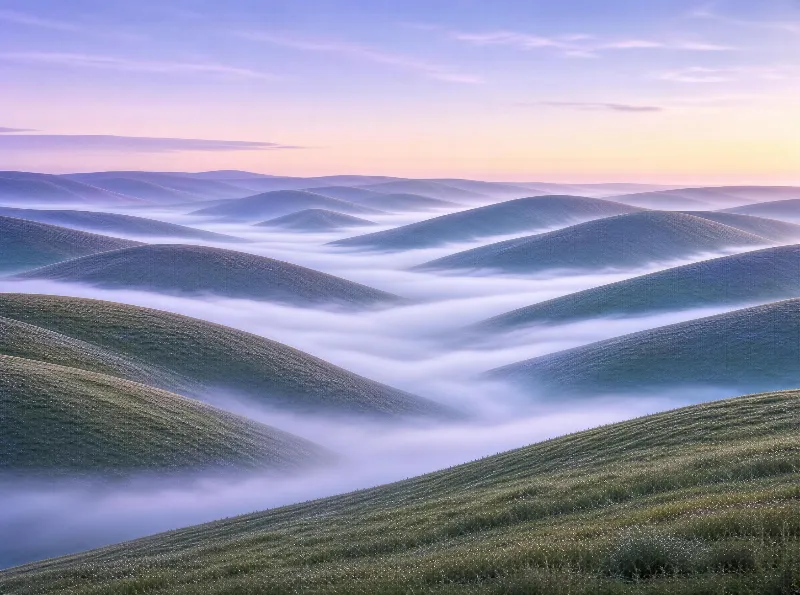 Misty Rolling Hills at Dawn