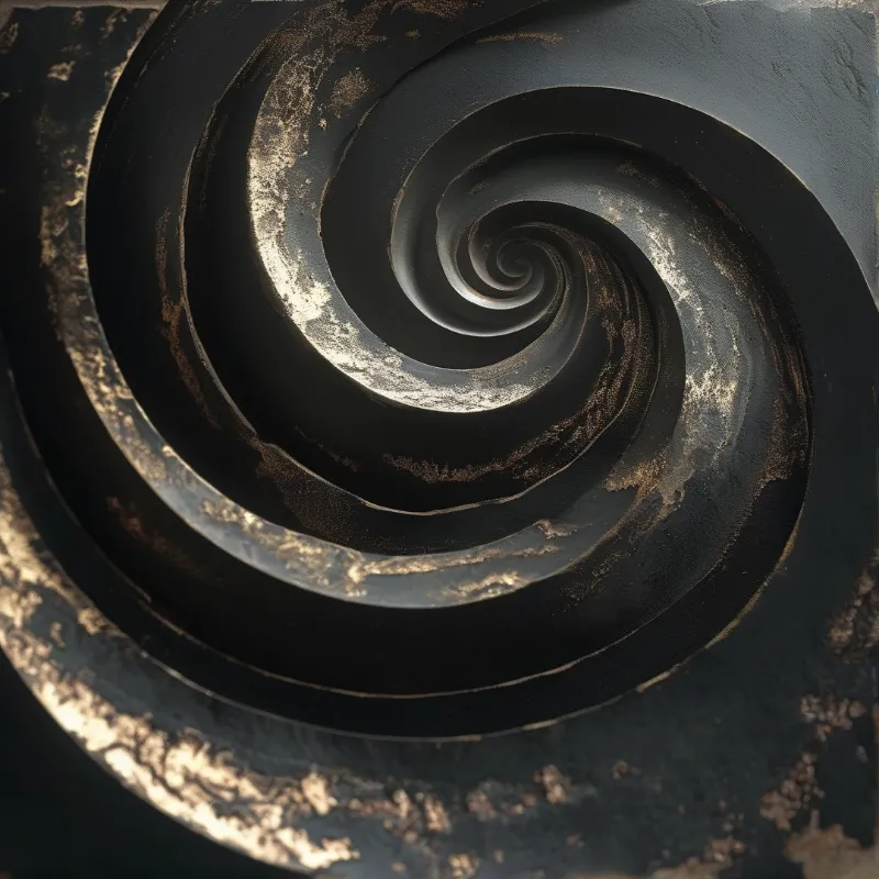 A dark spiral structure with gold accents along the ridges creates a deep inward perspective.