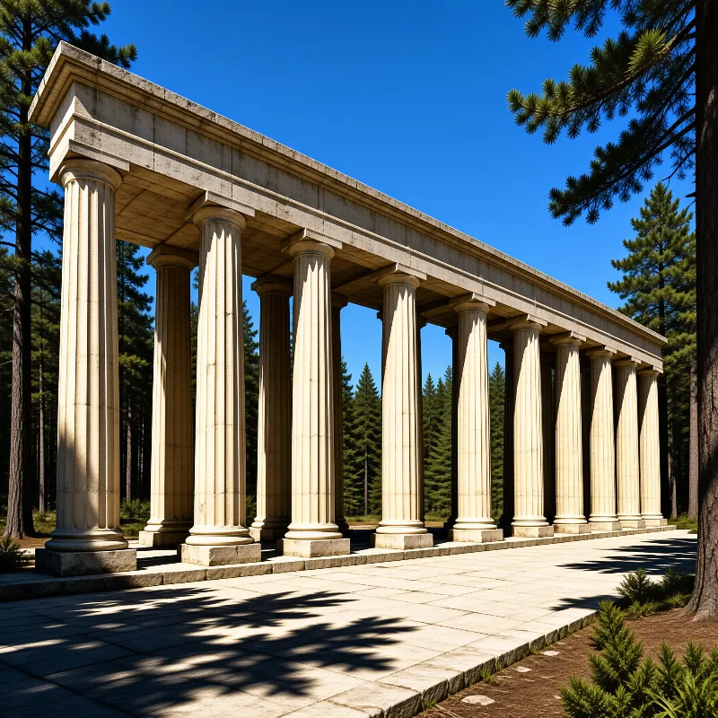 Classical Colonnade in Forest