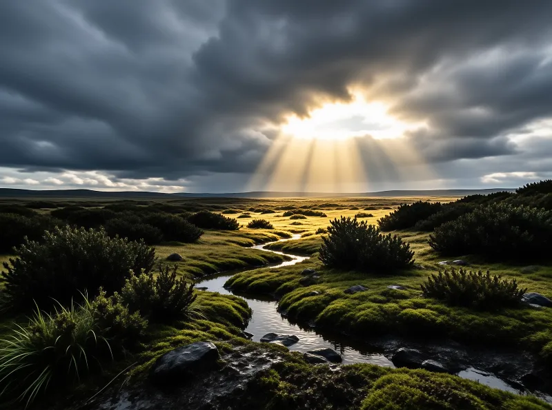 Sunbeams Over Grassland