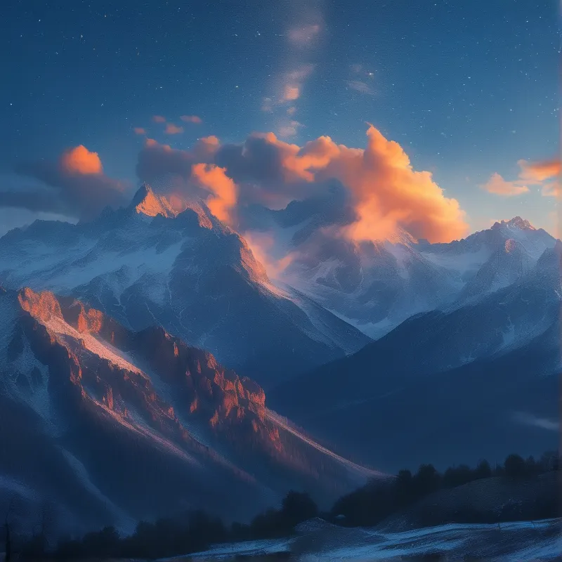 Alpenglow on Snowy Mountains