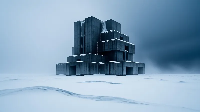 Brutalist Structure in Snow