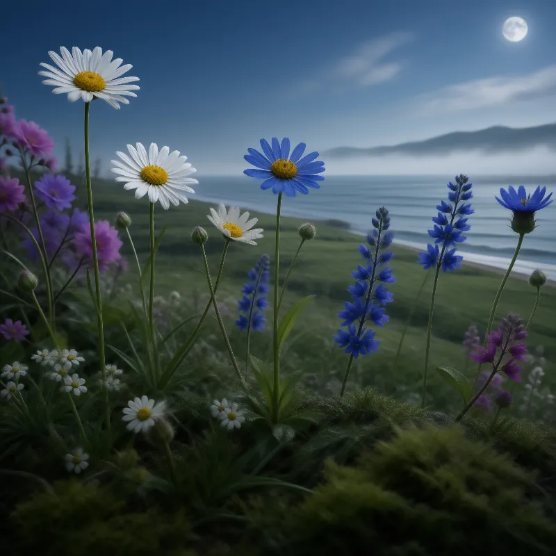 Moonlit Floral Landscape