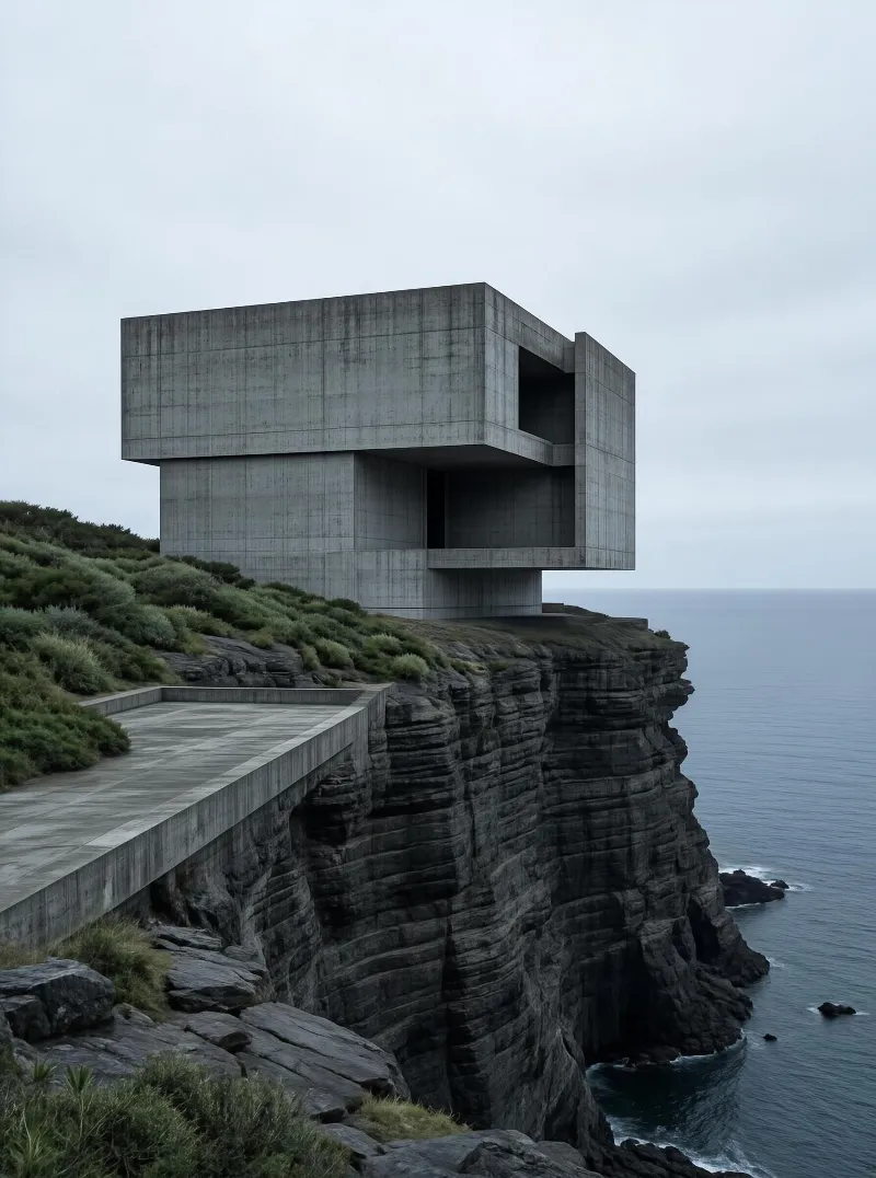 Brutalist Concrete House on a Cliff