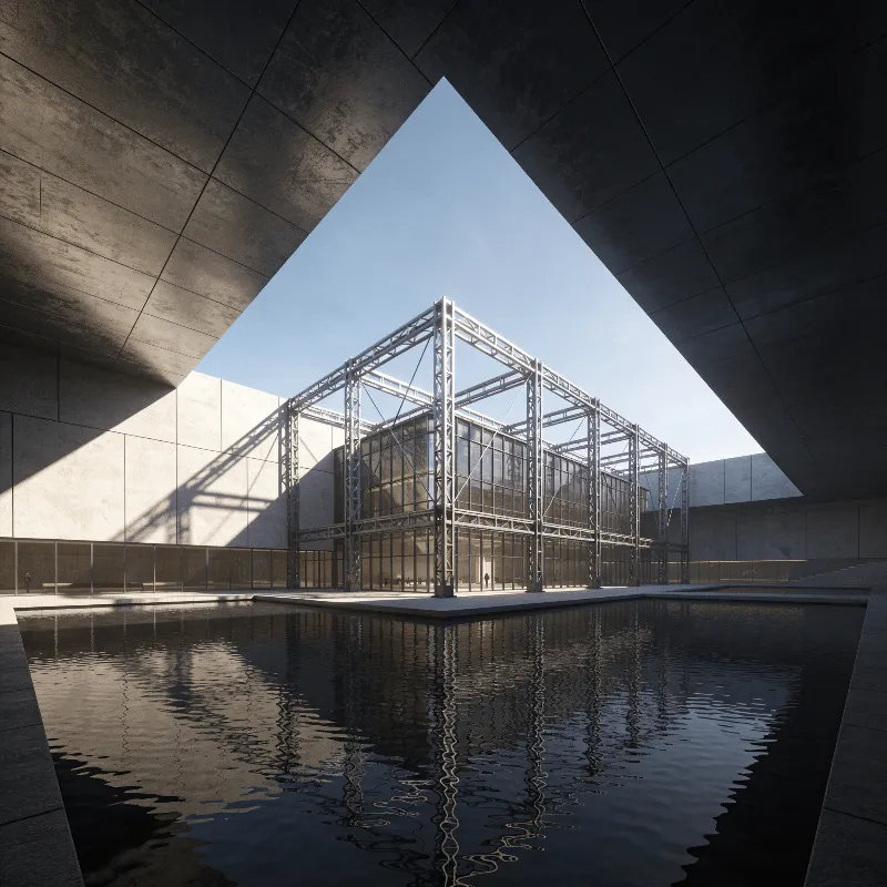 Cultural Center with Steel Frame — Reflecting Pool
