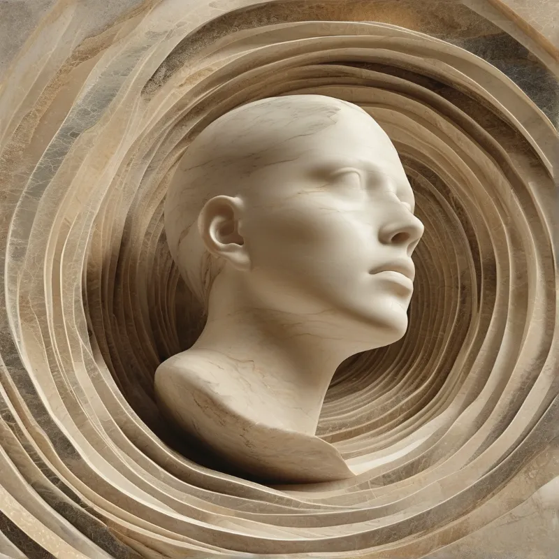 Sculpted Head in Circles