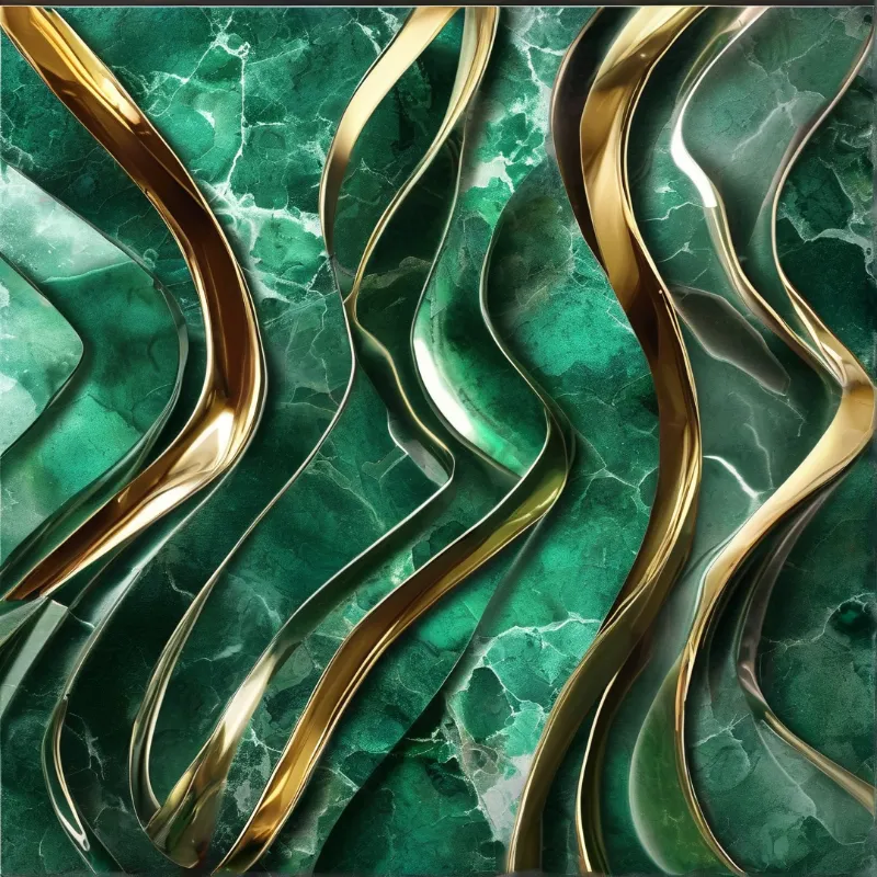 Green Marble with Gold Waves