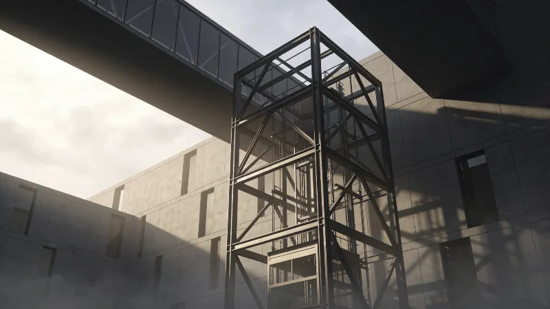 Tower with Steel Frame — Foggy Morning