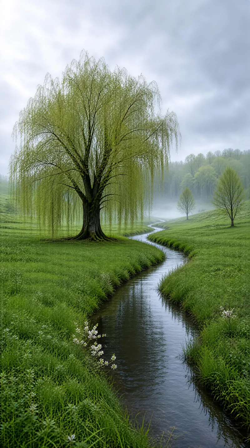 Willow Tree by a Winding Stream