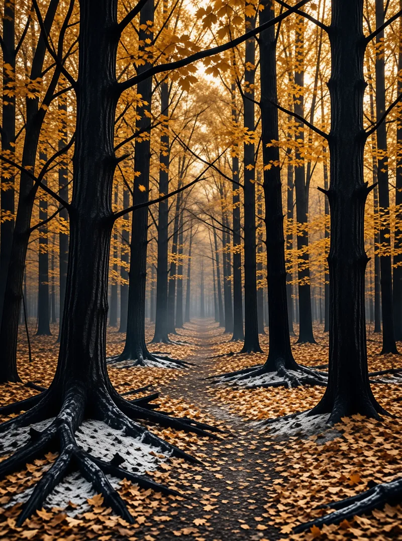 Misty Golden Forest Path