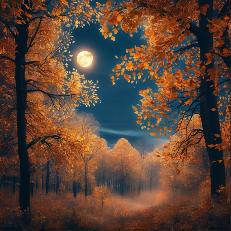 Moonlit Autumn Forest