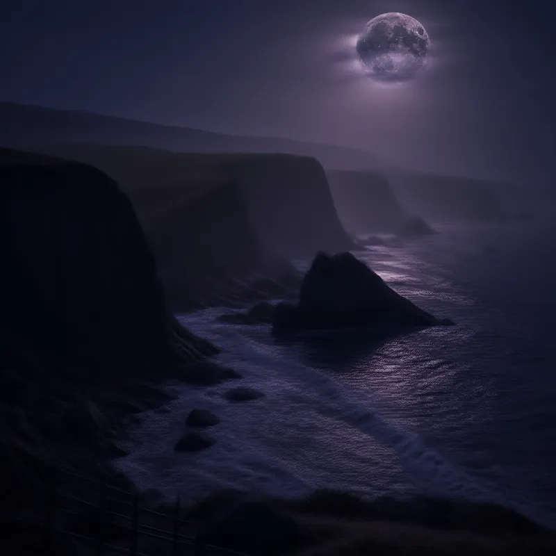 Moonlit Cliffs at Night