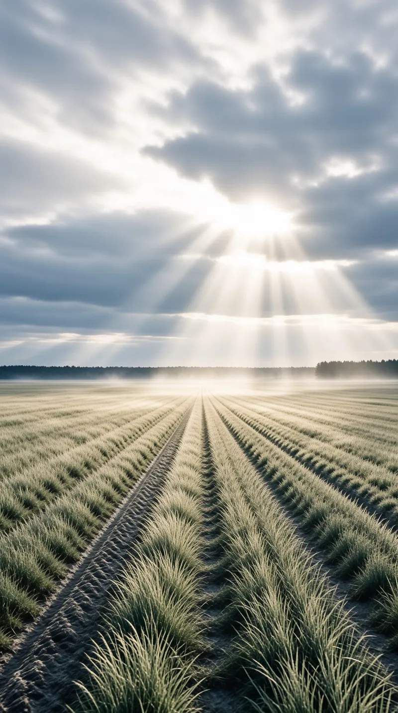 Sunbeams Over a Green Field