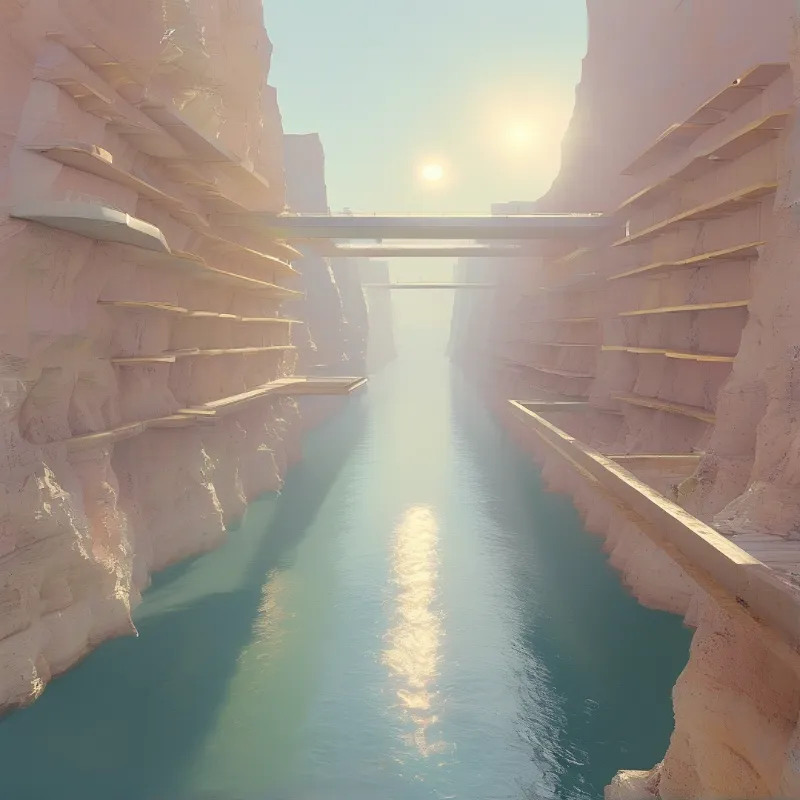 Sunlit Canyon with Bridges