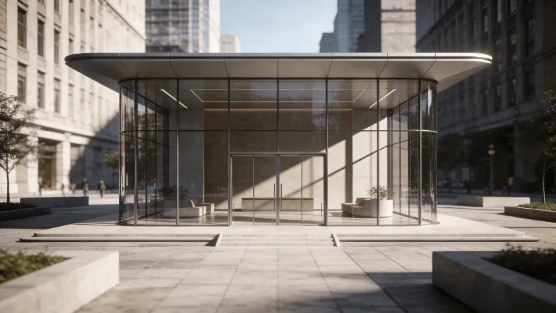 Pavilion with Glass Curtain Wall — Urban Plaza