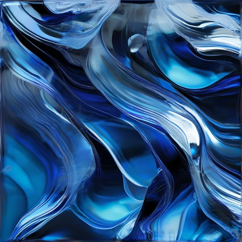 Cobalt, turquoise and pearl ribbons of thick pigment fold over one another, catching bright highlights along each crest.